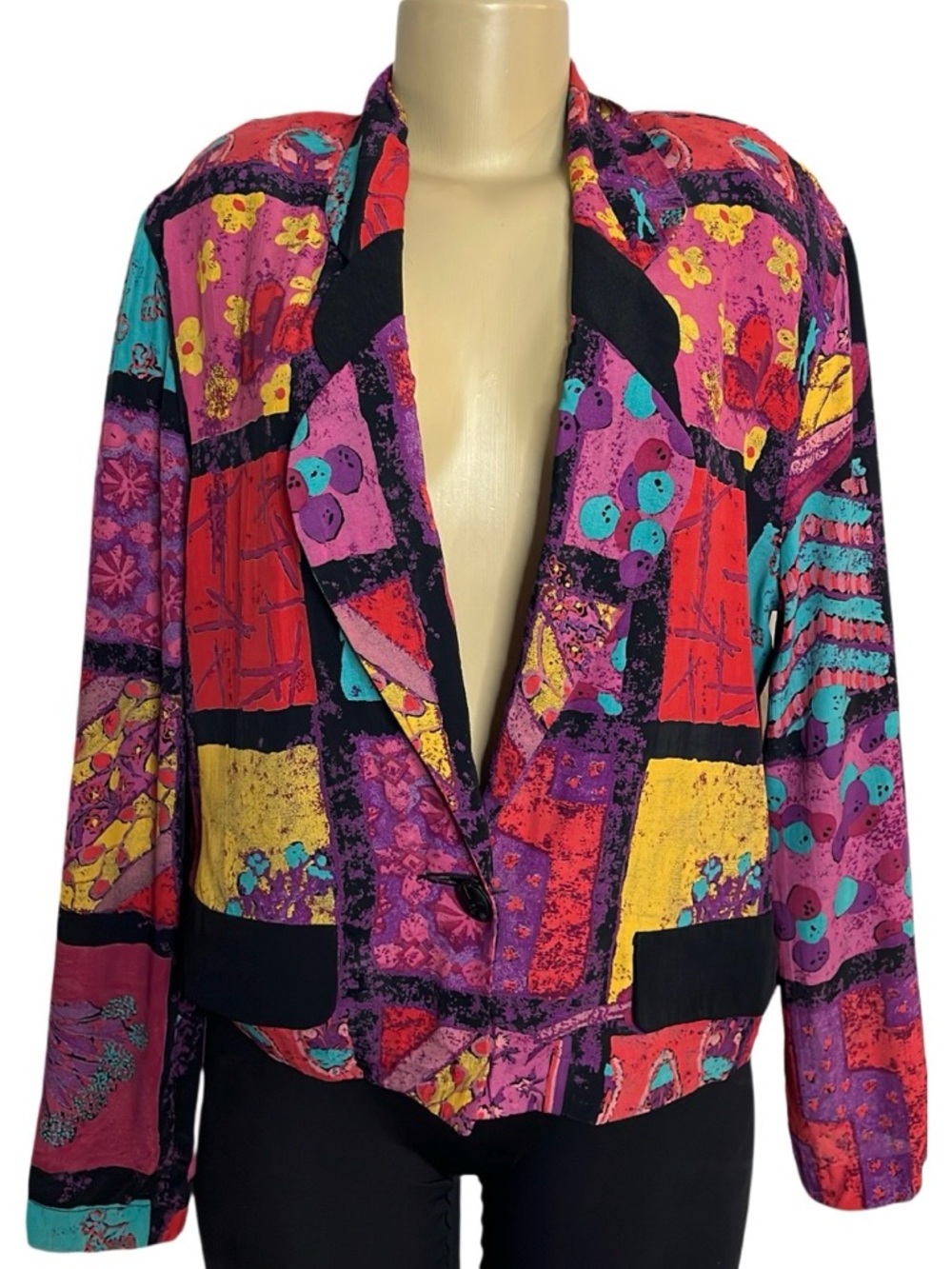 Vintage 80s Carol Little Colorful Abstract Cropped Jacket